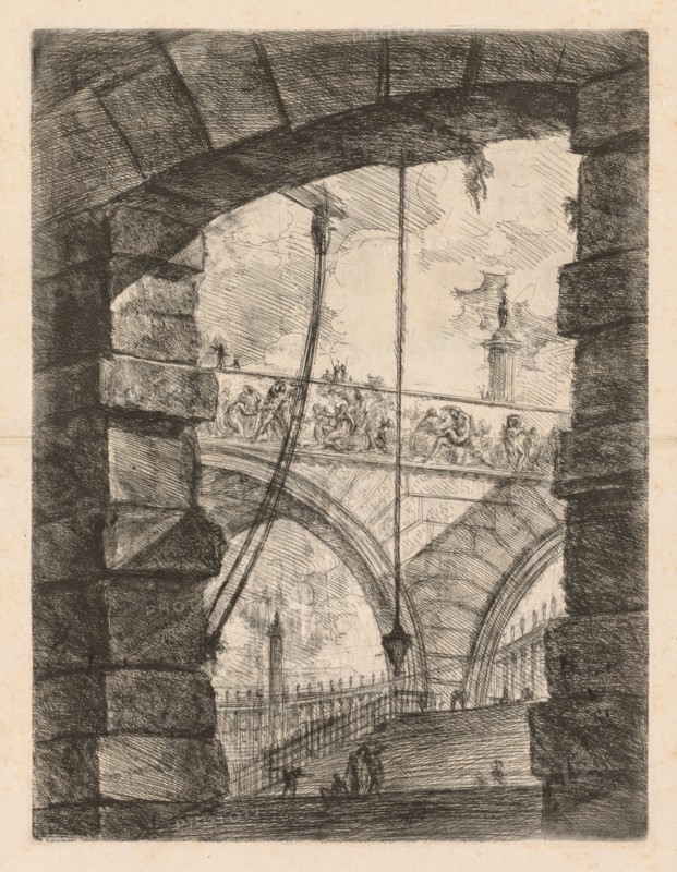 The Prisons:  A Lofty Arch with a Frieze, 1745-1750. Giovanni Battista Piranesi (Italian, 1720-1778). Etching