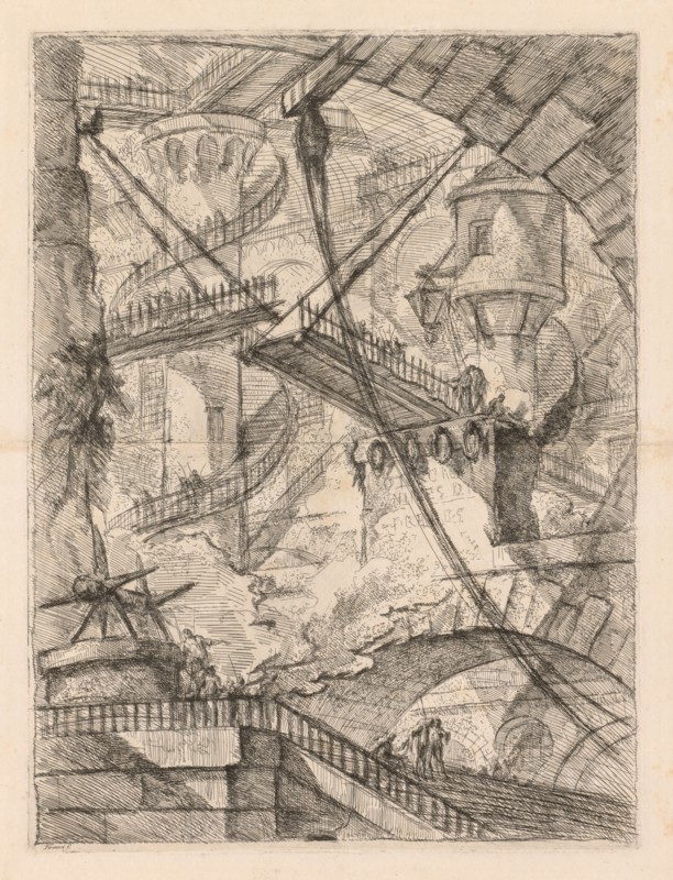 The Prisons:  An Immense Interior with a Drawbridge, 1745-1750. Giovanni Battista Piranesi (Italian, 1720-1778). Etching