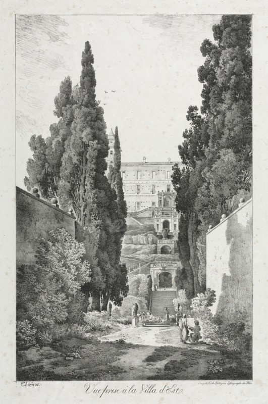 View at Villa d'Este, Tivoli, 1817. Claude Thiénon (French, 1772-1846). Lithograph