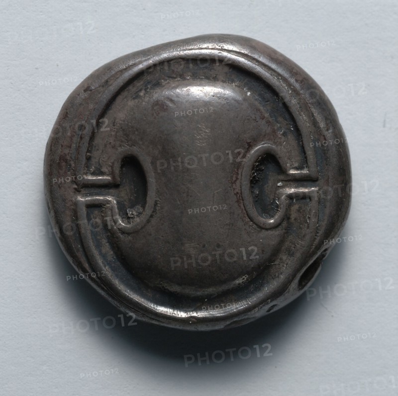 Stater: Boeotian Shield in High Relief (obverse), 379-338 BC. Greece, Boeotia, Thebes, 4th century BC. Silver; diameter: 3 cm (1 3/16 in.).