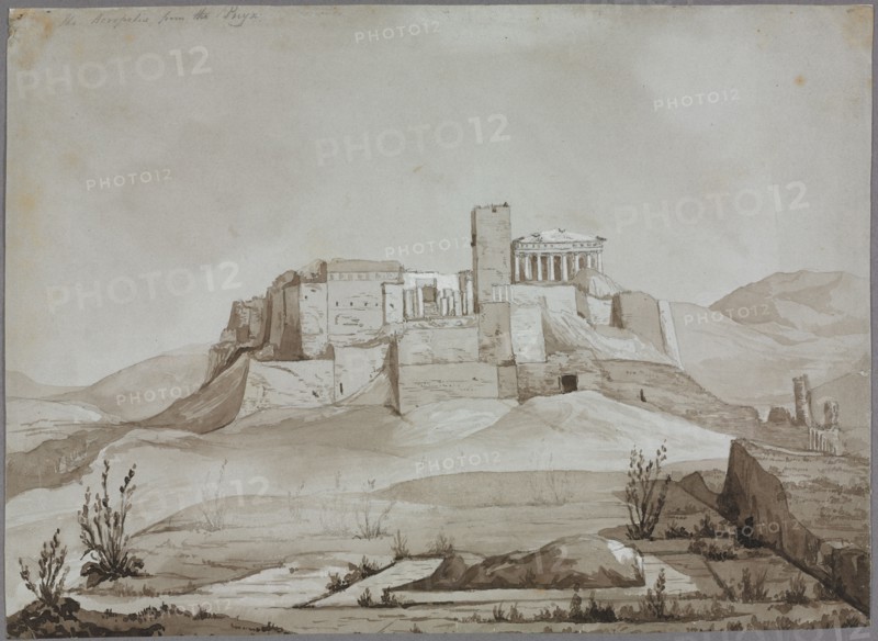 The Acropolis from the Pnyx, Athens, Greece. Joseph Mallord William Turner (British, 1775-1851). Brown wash and white heightening on gray paper; sheet: 26.5 x 36.5 cm (10 7/16 x 14 3/8 in.).