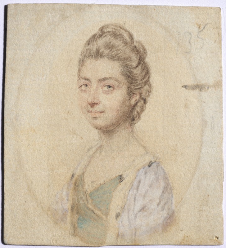 Portrait of Sukey, Lady Oglander, née Serle, c. 1770s. John I Smart (British, 1741-1811). Graphite and wash on laid paper; framed: 7.7 x 6.5 cm (3 1/16 x 2 9/16 in.); unframed: 5.4 x 3.8 cm (2 1/8 x 1 1/2 in.).
