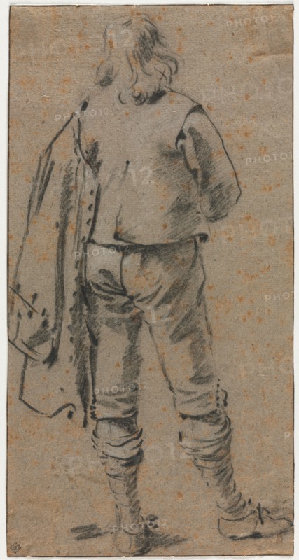 A Man Standing Seen from the Back, c. 1630. Gerard ter Borch (Dutch, 1617-1681). Black chalk heightened with traces of white chalk; framing lines in brown ink; sheet: 28.9 x 15 cm (11 3/8 x 5 7/8 in.).