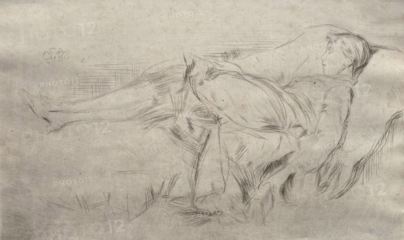 A Child on a Couch, No. 2. James McNeill Whistler (American, 1834-1903). Drypoint; sheet: 13.7 x 21.5 cm (5 3/8 x 8 7/16 in.).