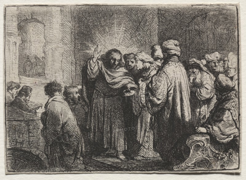 The Tribute Money, c. 1635. Rembrandt van Rijn (Dutch, 1606-1669). Etching with engraving; sheet: 7.5 x 10.3 cm (2 15/16 x 4 1/16 in.)