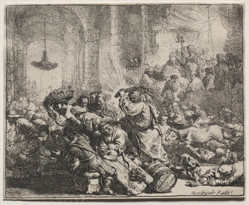 Christ Driving the Money Changers from the Temple, 1635. Rembrandt van Rijn (Dutch, 1606-1669). Etching; sheet: 13.9 x 17.2 cm (5 1/2 x 6 3/4 in.)