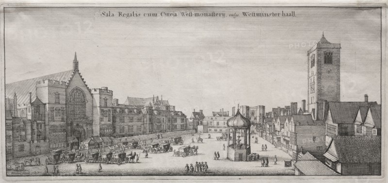 View of London:  New Palace Yard with Westminster Hall, and the Clock House, 1647. Wenceslaus Hollar (Bohemian, 1607-1677). Etching