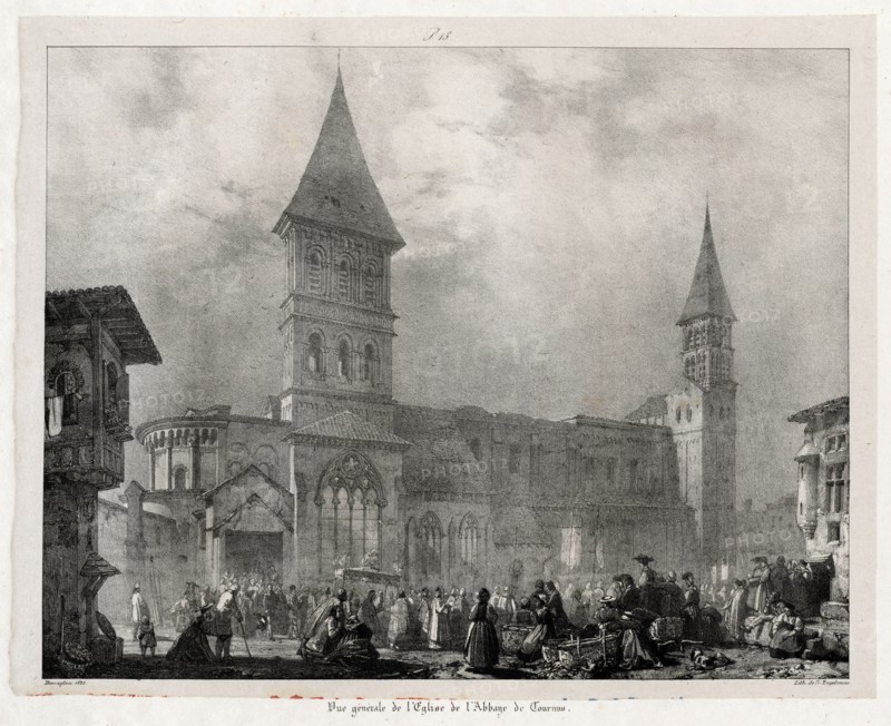 Voyages pittoresques et romantiques dans l'ancienne France,  Franche-Comté:  Église de l'abbaye de Tournus, 1825. Richard Parkes Bonington (British, 1802-1828). Lithograph