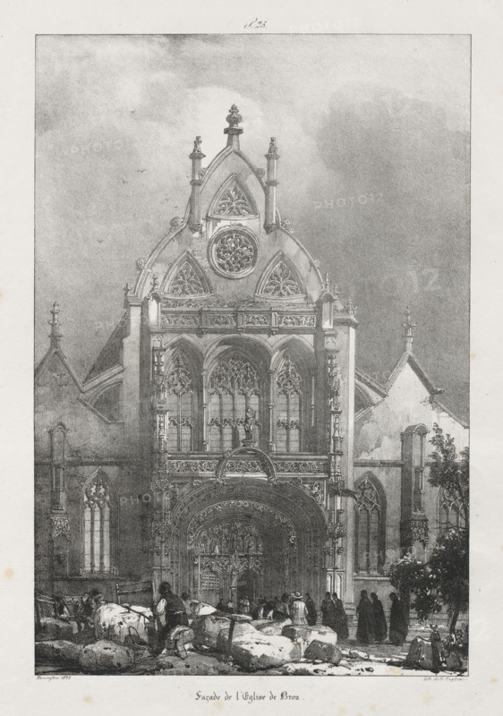 Voyages pittoresques et romantiques dans l'ancienne France,  Franche-Comté:  Façade de l'église de Brou, 1825. Richard Parkes Bonington (British, 1802-1828). Lithograph