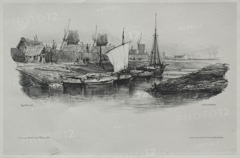 Souvenirs:  Canal Bank, 1832. Eugène Isabey (French, 1803-1886). Lithograph