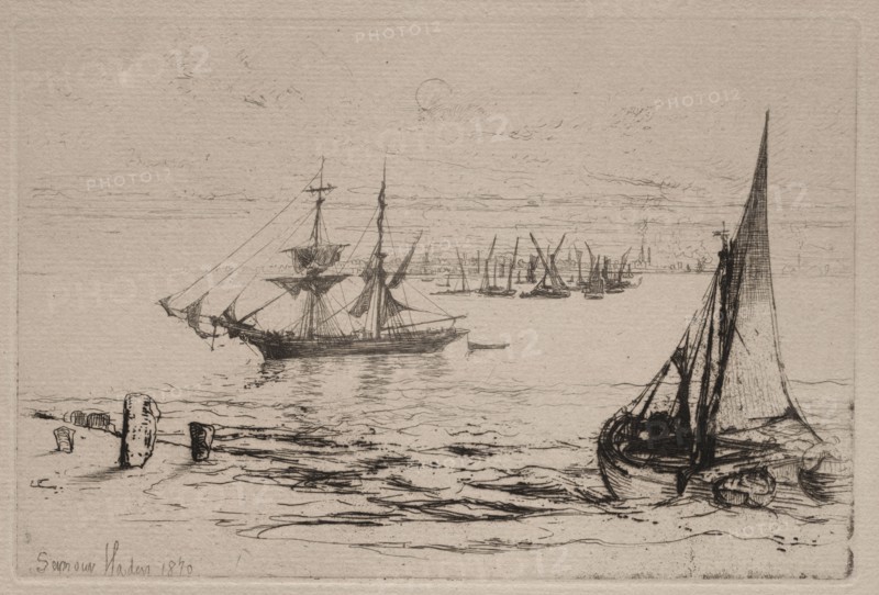 A Brig at Anchor, 1879. Francis Seymour Haden (British, 1818-1910). Etching and drypoint