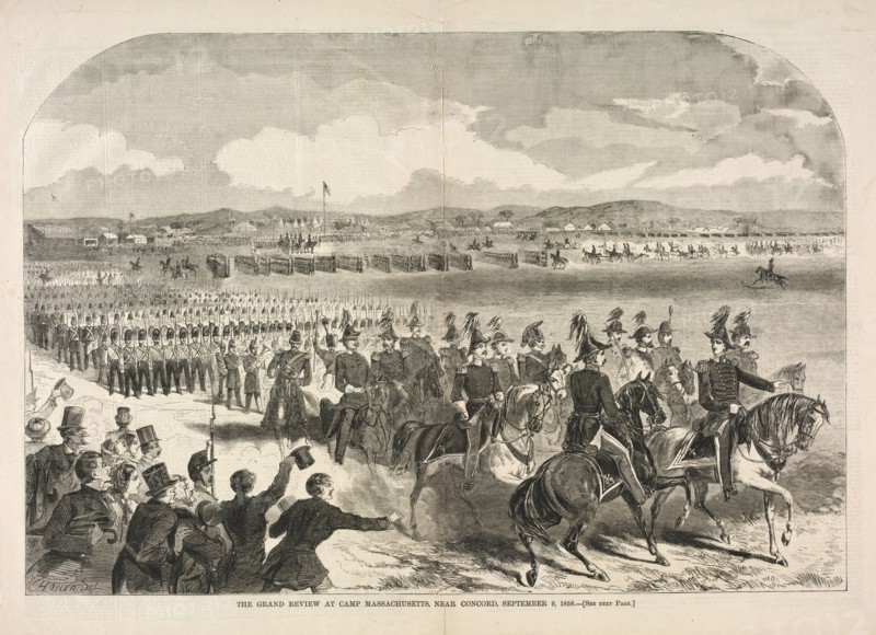 The Grand Review at Camp Massachusetts, near Concord, September 9, 1859, 1859. Winslow Homer (American, 1836-1910). Wood engraving