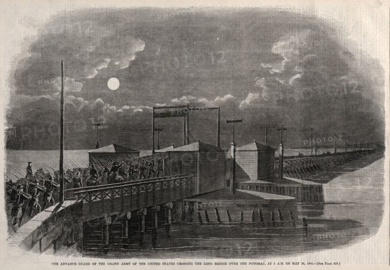 The Advance Guard of the Grand Army of the United States Crossing the Long Bridge over the Potomac, at 2 a.m. on May 24, 1861, 1861. Winslow Homer (American, 1836-1910). Wood engraving