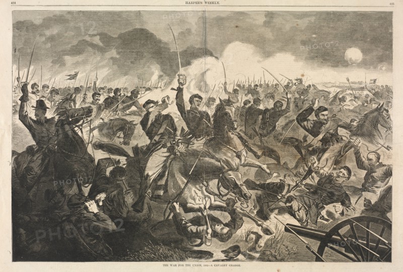 The War for the Union, 1862 - A Cavalry Charge, 1862. Winslow Homer (American, 1836-1910). Wood engraving