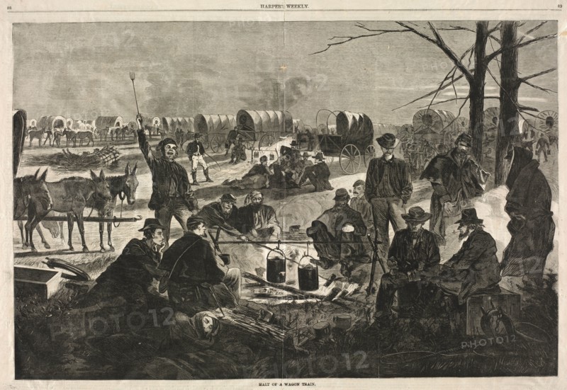 Halt of the Wagon Train, 1864. Winslow Homer (American, 1836-1910). Wood engraving