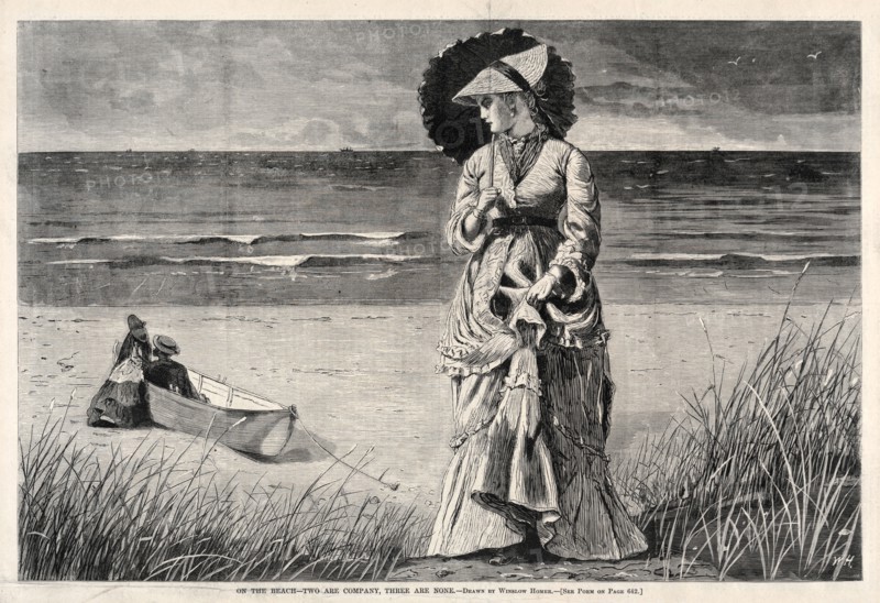 On the Beach - Two are Company, Three are None, 1872. Winslow Homer (American, 1836-1910). Wood engraving