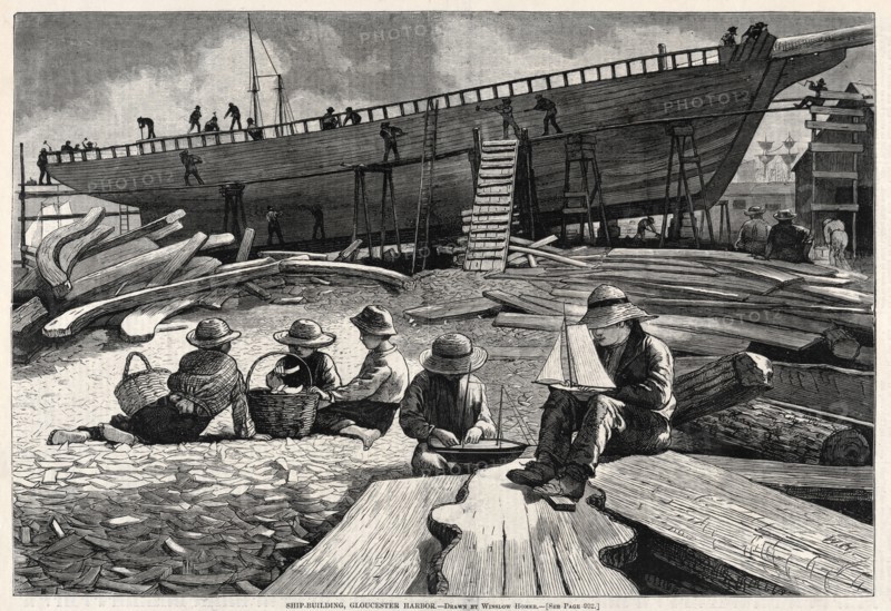 Ship-Building, Gloucester Harbor, 1873. Winslow Homer (American, 1836-1910). Wood engraving