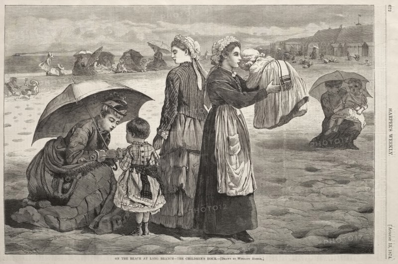 On the Beach at Long Branch - The Children's Hour, 1874. Winslow Homer (American, 1836-1910). Wood engraving