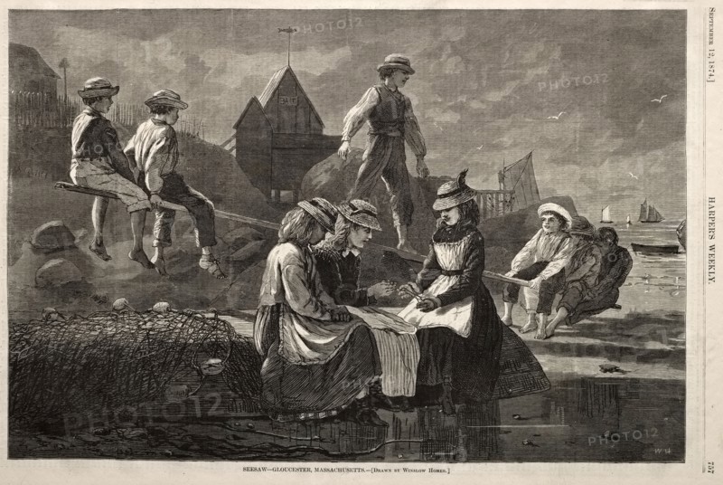 See Saw - Gloucester, Massachusetts, 1874. Winslow Homer (American, 1836-1910). Wood engraving