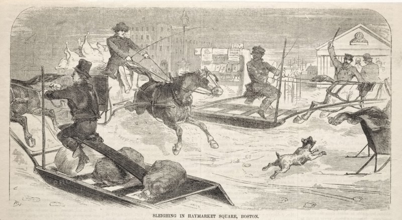 Sleighing in Haymarket Square, Boston, 1859. Winslow Homer (American, 1836-1910). Wood engraving