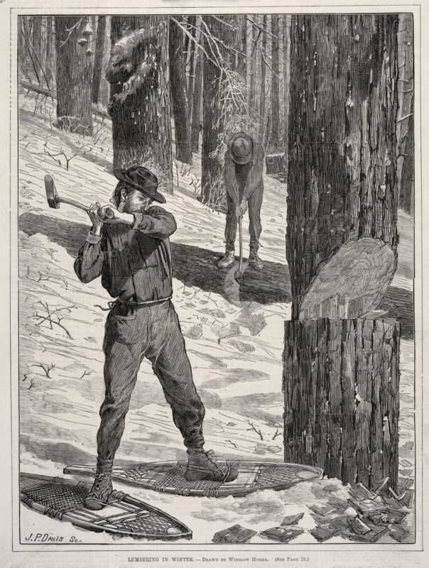 Lumbering in Winter, 1871. Winslow Homer (American, 1836-1910). Wood engraving