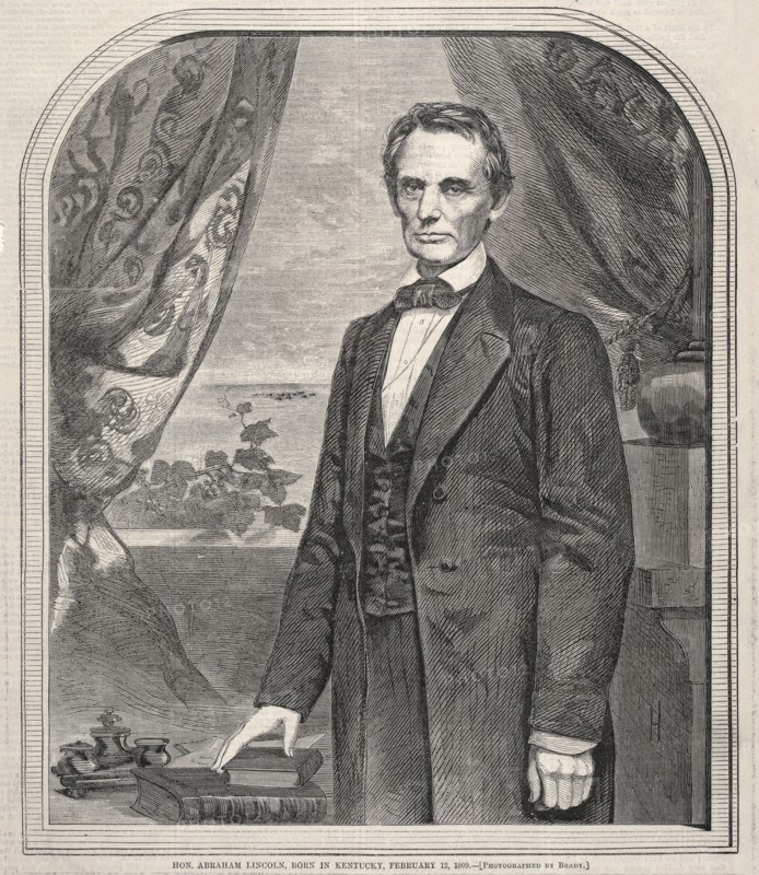 Hon. Abraham Lincoln, Born in Kentucky, February 12, 1809, 1860. Winslow Homer (American, 1836-1910). Wood engraving