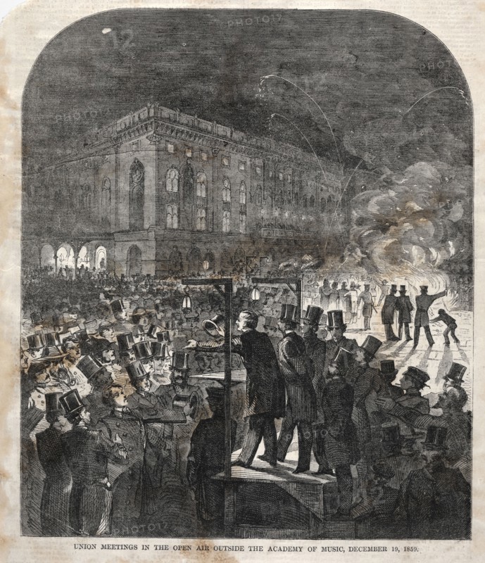 Union Meeting in the Open Air Outside the Academy of Music, 1859. Winslow Homer (American, 1836-1910). Wood engraving