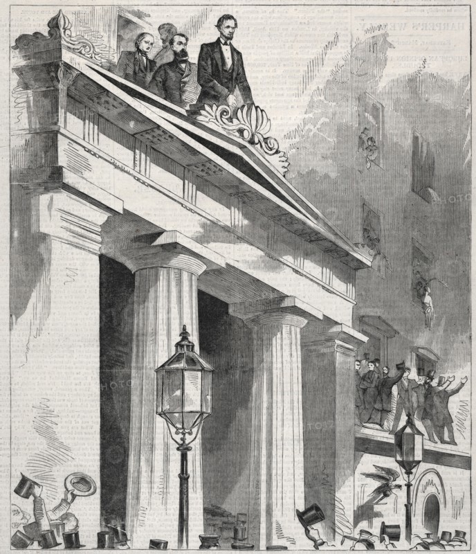 Abraham Lincoln, The President Elect, addressing the People from the Astor House Balcony, February 9, 1861, 1861. Winslow Homer (American, 1836-1910). Wood engraving