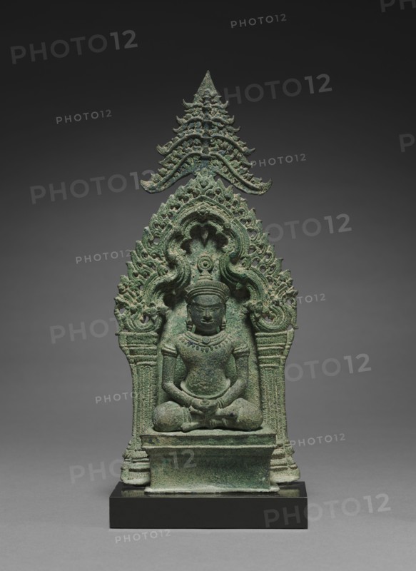 Altarpiece with Buddha Enthroned, mid-1100s. Cambodia, found in Vietnam, near Ho Chi Minh City, Reign of Suryavarman II, Angkor Wat Period, 1st half 12th Century. Bronze; overall: 26.8 cm (10 9/16 in.).