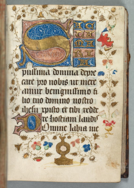 Book of Hours (Use of Metz): Fol. 27r, Decorated Initials, c. 1440. France, Metz. Ink, tempera, and gold on vellum; sheet: 14.2 x 9.4 cm (5 9/16 x 3 11/16 in.)