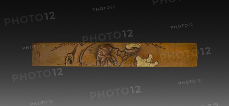 Knife Handle (Kozuka), c 1800s. Japan, 19th century. Inlaid bronze; overall: 1.4 cm (9/16 in.).