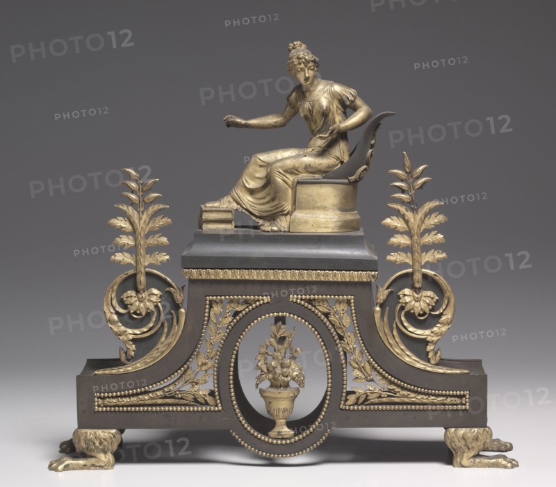 Andiron, c. 1790-1800. France, 18th century. Bronze and gilded bronze; overall: 39.1 x 43.9 x 11.5 cm (15 3/8 x 17 5/16 x 4 1/2 in.).