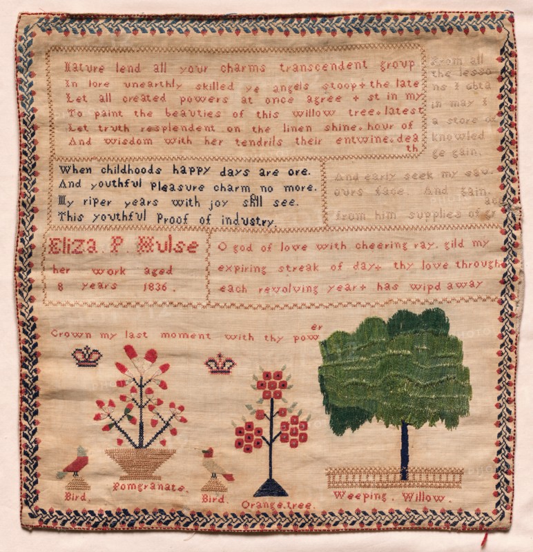 Sampler, 1810. England, 19th century. Embroidery; cotton and silk on linen; overall: 40 x 38.8 cm (15 3/4 x 15 1/4 in.)