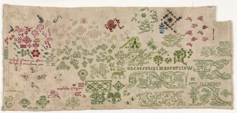 Sampler, 1600 - 1630. England, 17th century. Embroidery: silk on linen tabby ground; overall: 24.1 x 50.8 cm (9 1/2 x 20 in.)