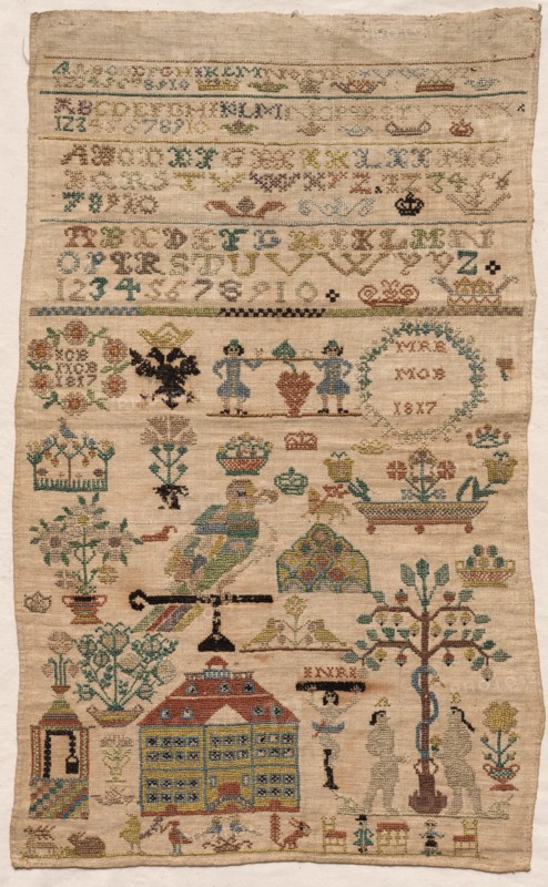 Sampler Fragment, 1817. Netherlands, early 19th century. Embroidery; silk on linen; overall: 43.5 x 26.4 cm (17 1/8 x 10 3/8 in.)