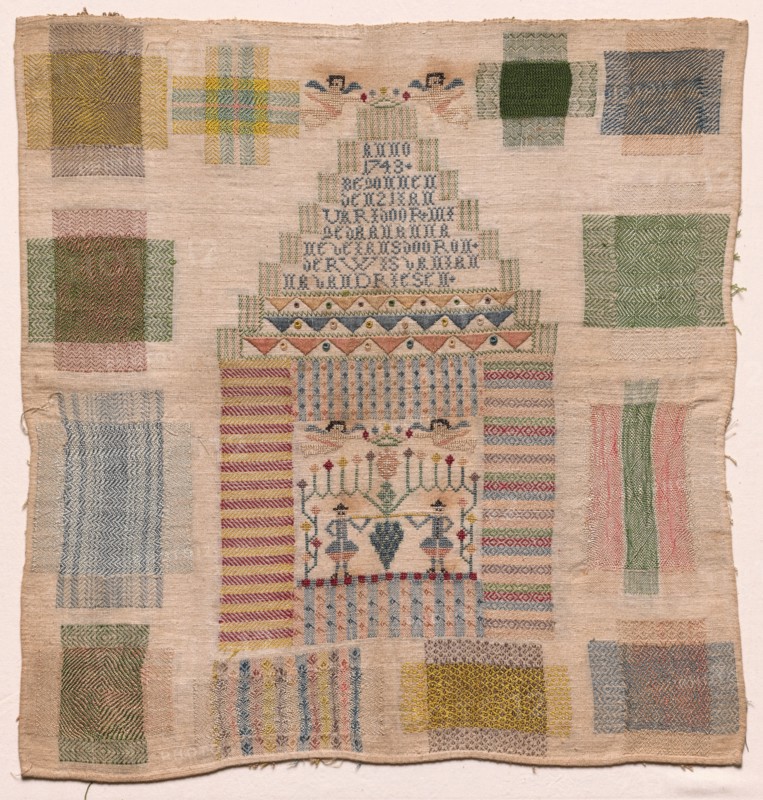 Sampler, 1743. Netherlands, mid 18th century. Embroidery; silk on wool; overall: 48.9 x 47 cm (19 1/4 x 18 1/2 in.).