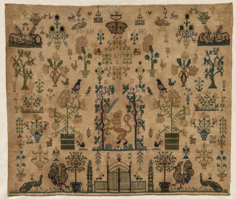 Sampler Fragment, 1813. Netherlands, early 19th century. Embroidery; silk on linen; overall: 38.5 x 45.8 cm (15 3/16 x 18 1/16 in.).