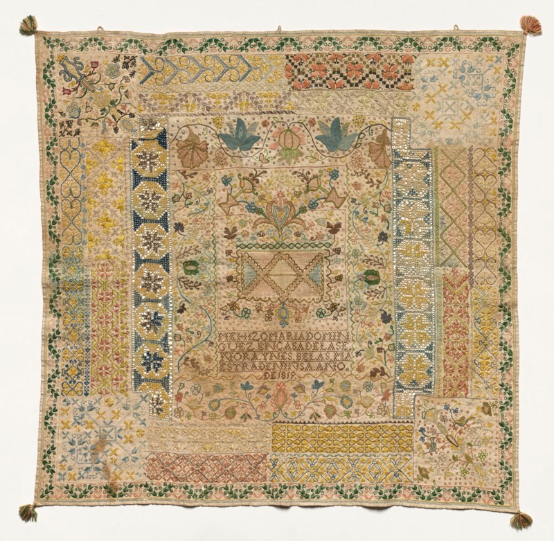 Sampler, 1819. Spain, 19th century. Embroidery; silk on linen; average: 68.6 x 71.1 cm (27 x 28 in.)