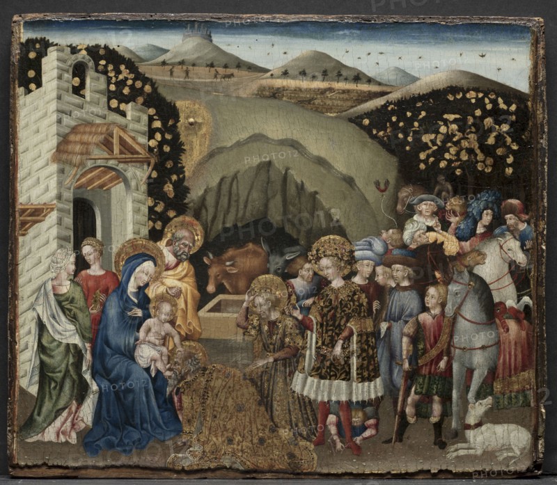 The Adoration of the Magi, 1440-45. Giovanni di Paolo (Italian, c. 1403-1482). Tempera and gold on wood panel; framed: 52.5 x 59 x 7.5 cm (20 11/16 x 23 1/4 x 2 15/16 in.); unframed: 38.4 x 44.3 cm (15 1/8 x 17 7/16 in.).