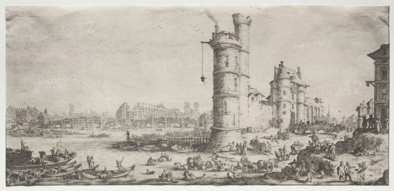 Les deux grandes vues de Paris:  Vue du Pont Neuf, 1628-1630. Jacques Callot (French, 1592-1635). Etching