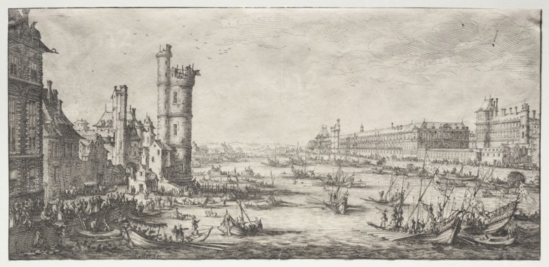 Les deux grandes vues de Paris:  Vue du Louvre, 1628-1630. Jacques Callot (French, 1592-1635). Etching
