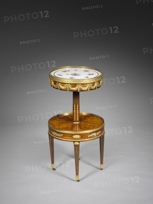 Worktable (Bureau de Toilette), c. 1755-1785. Martin Carlin (French, 1730-1785). Wood marquetry with gilt bronze mounts, Sèvres porcelain top; overall: 77.5 x 43.2 cm (30 1/2 x 17 in.).