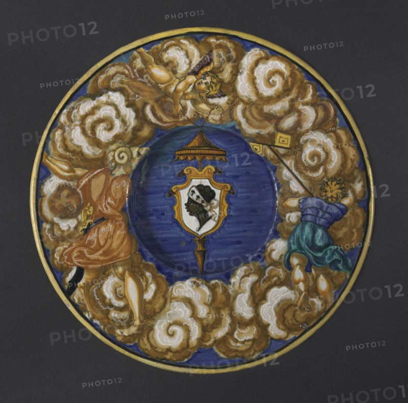 Plate with the Arms of the Pucci Family, 1532. Francesco Xanto Avelli (Italian, 1486/87-c. 1544). Tin-glazed earthenware (maiolica); diameter: 3.2 x 19 cm (1 1/4 x 7 1/2 in.).