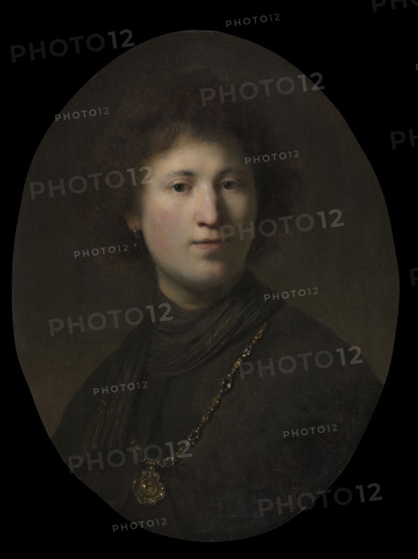 A Young Man with a Chain, c. 1629 or 1632. Rembrandt van Rijn (Dutch, 1606-1669), and Studio. Oil on wood; framed: 83.8 x 69.9 x 12.7 cm (33 x 27 1/2 x 5 in.); unframed: 57.8 x 43.8 cm (22 3/4 x 17 1/4 in.).