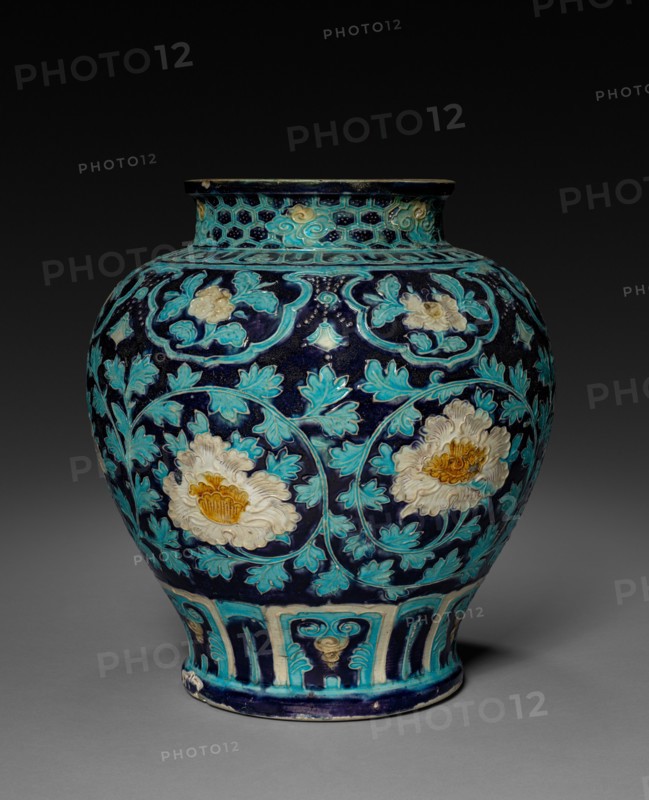Jar with Chrysanthemum Decoration: Fahua Ware, 1368-1644. China, Ming dynasty (1368-1644). Porcelain; overall: 33.4 cm (13 1/8 in.).