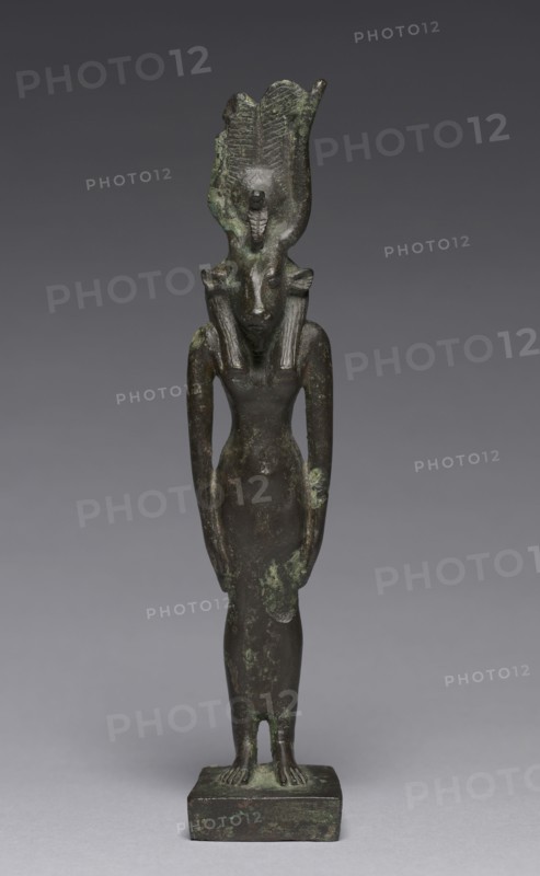 Statuette of Hathor, 664-30 BC. Egypt, Late Period, Dynasty 26 or later. Bronze, solid cast; overall: 18.8 x 3.4 x 4.4 cm (7 3/8 x 1 5/16 x 1 3/4 in.).