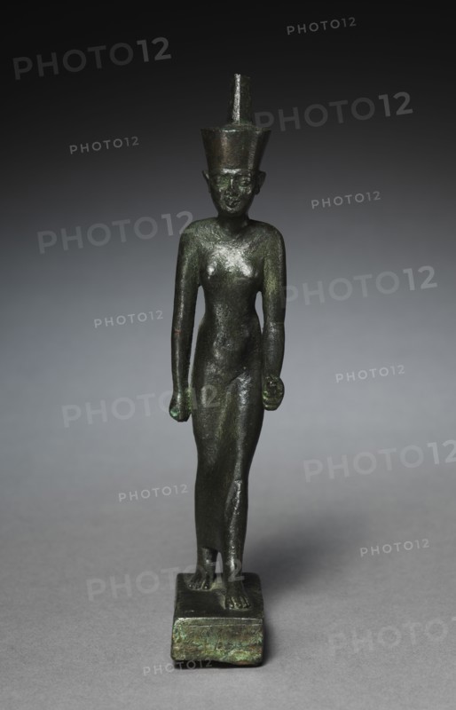 Statuette of Neith, 305-30 BC. Egypt, Greco-Roman Period, probably Ptolemaic Dynasty. Bronze, solid cast; overall: 18 x 3.5 x 6.5 cm (7 1/16 x 1 3/8 x 2 9/16 in.).