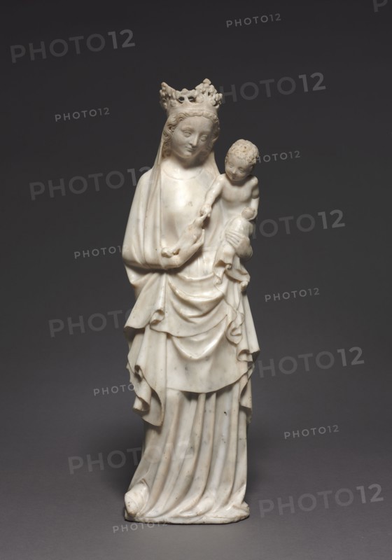 Virgin and Child with a Bird, c. 1350. France, Île-de-France, Paris, 14th century. Marble; without base: 54.6 x 17.8 cm (21 1/2 x 7 in.).