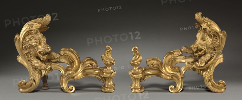 Pair of Andirons (Chenets), 1752. Jacques Caffieri (French, 1678-1755). Gilt bronze; overall: 44.2 x 54.6 x 14 cm (17 3/8 x 21 1/2 x 5 1/2 in.).