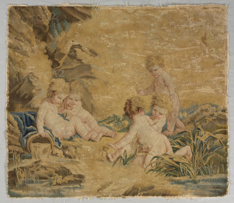Children Playing: The Bath, 1700s. Workshop of Charron (French), after a design by François Boucher (French, 1703-1770). Tapestry weave: silk and wool; overall: 101 x 114.3 cm (39 3/4 x 45 in.)